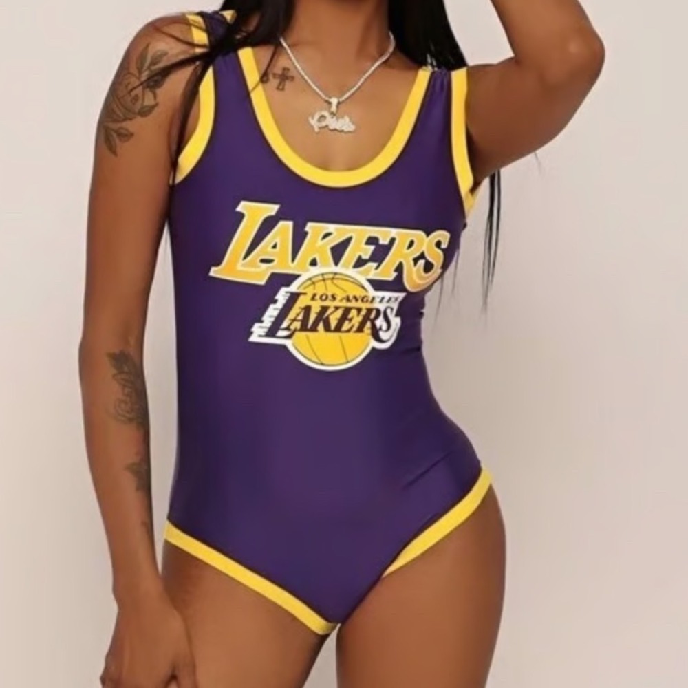 NBA Los Angeles Lakers Bodysuit Purple Gold Women Size Medium Graphic Sleeveless